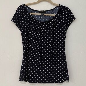 Liz McCoy navy polka dot short sleeved top large PM